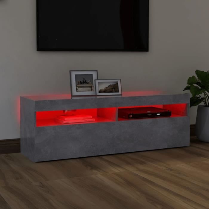 Meuble TV LED Gris béton 120x35x40 cm - VINGVO - Contemporain - Design - Porte(s) et tiroir(s)