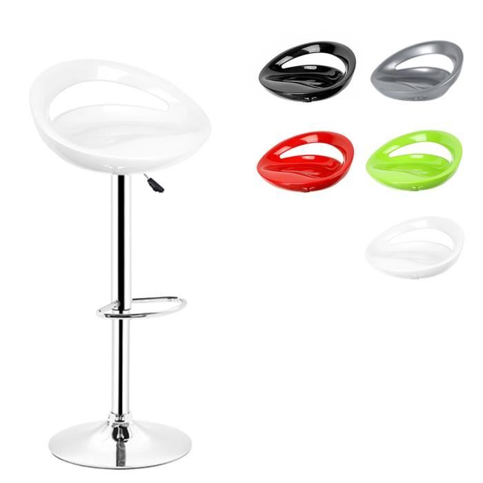 Set de 2 Tabouret de bar pour salle à manger WILLONIN® Siège 360° Rotation en plastique Blanc Hauteur dassise réglable 55-75cm