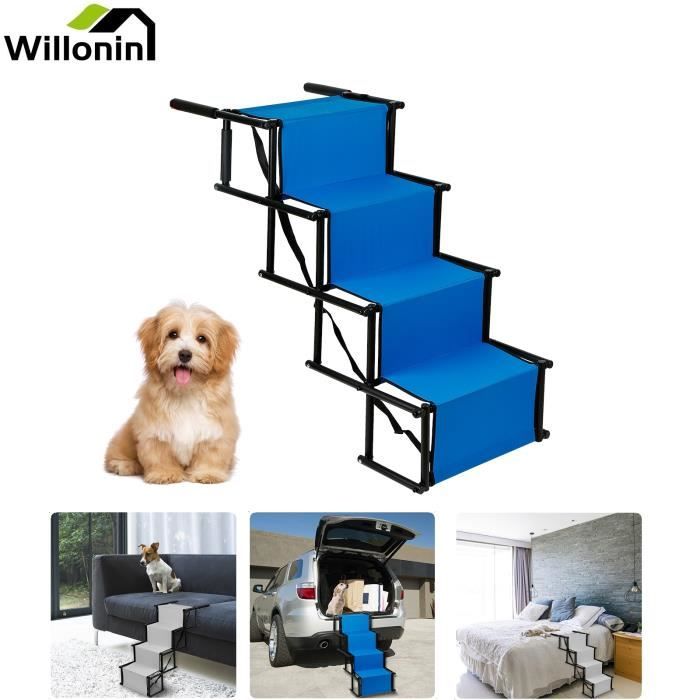 Comparer les prix de Willonin® Escalier à 4 Marches Pliant de chiens, Pont Rampe pour voitures, charge max 75 kg, Hauteur ajuatable 56-76 cm Bleu