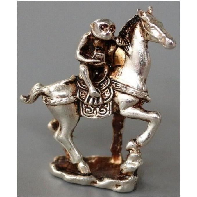 Petite Statue Ancienne En Cuivre - Char Antique Avec Chevaux Et Lancier - Sculpture Déco 12cm