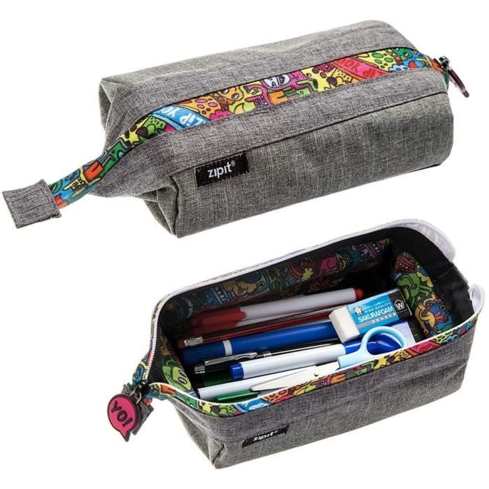ZIPIT Half & Half Trousse Double Compartiment Grande Capacité - Etui Transparent Fun École Bureau