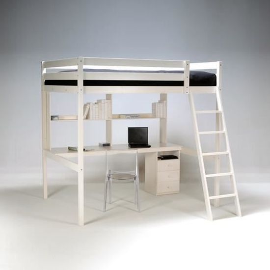 Lit Mezzanine Studio 140x190 1 Sommier Caisson 3 Tiroirs Bureau Etagere Blanchi Achat Vente Lit Mezzanine Lit Mezzanine Studio 140x190 Cdiscount