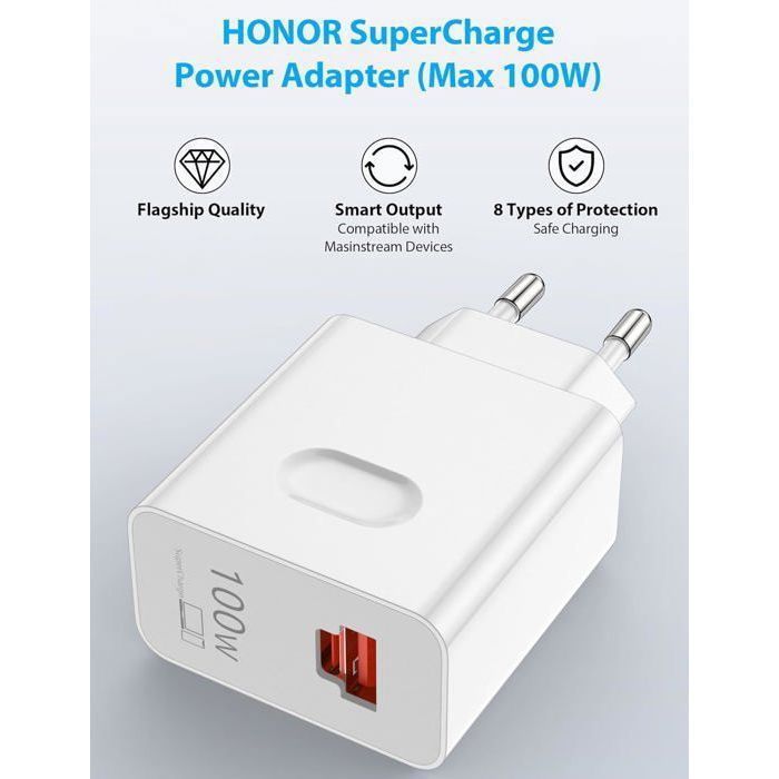 Chargeur SuperCharge 100W USB-C Pour Huawei & Honor - Câble 6A 1m Inclus - Charge Rapide Compatible Nombreux Modèles