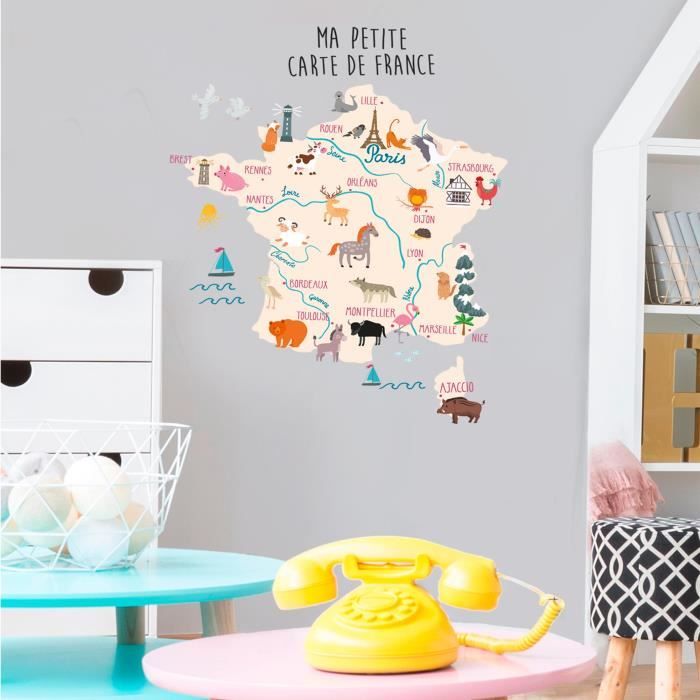 Poster Toile Carte De France Enfant 60x90 Cm - Décoration Murale Colorée, éducative, Moderne