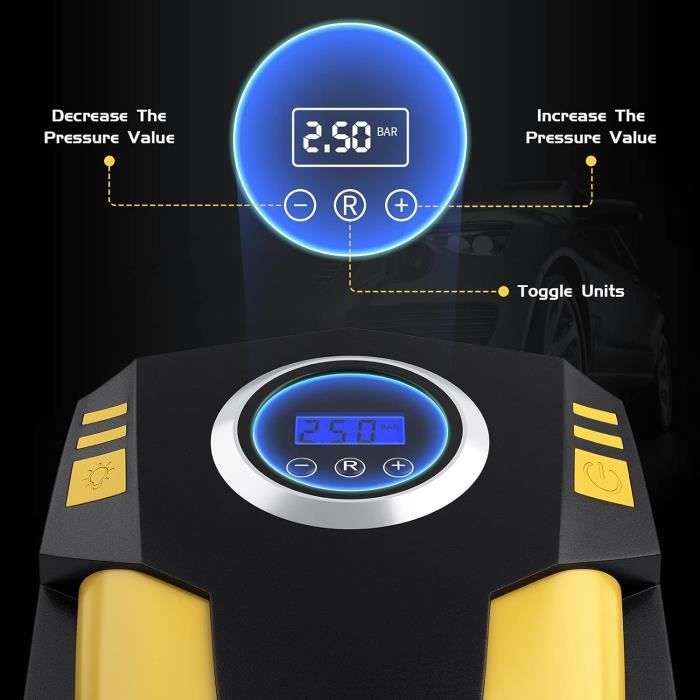 Gonfleur Pneus Voiture, Compresseur Air Voiture Portable 12V avec Écran  Digital, Gonfleur Pneumatique Éléctrique Autonome avec