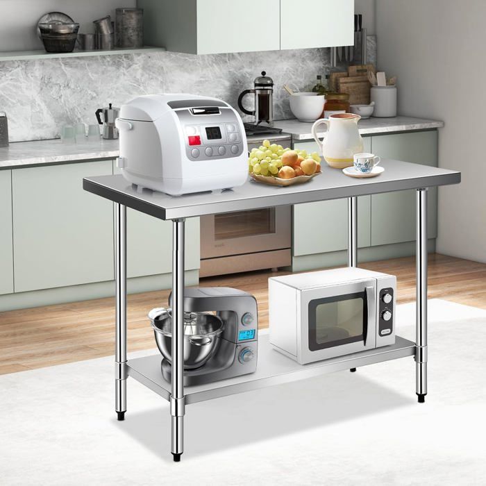Étagère De Cuisine Acier Inoxydable - Extension Comptoir, Capacité 30 Kg, Hauteur Réglable, Facile à Nettoyer
