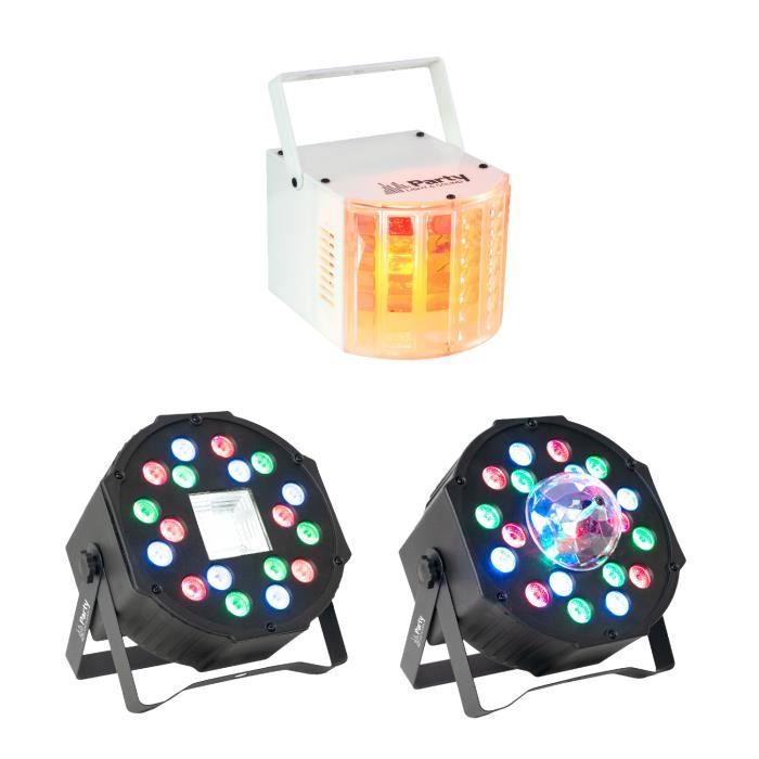 Party Light & Sound - Pack 3 jeux de lumière à LEDs - 1 Mini stroboscope +  1 Dôme ASTRO + 1 effet Derby - Effets à LED - Rue du Commerce