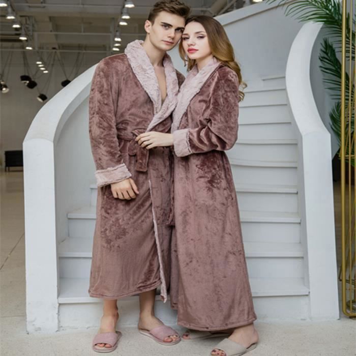 Peignoir Femme AIEVIS Col Chale Flanelle Polaire Couleur Unie