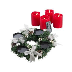 Couronne De L'Avent Artificielle Pré-décorée - 30 Cm - Avec 4 Bougies Chauffe-plat - Réutilisable