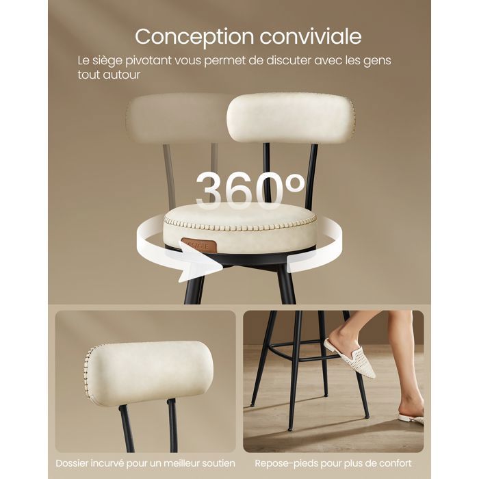 Tabouret De Bar - Chaise De Bar Pivotante, Tabouret Haut De Petit Déjeuner Avec Siège Rembourré Tabouret De Bar - Chaise De Bar Pivotante, Tabouret Haut De Petit Déjeuner Avec Siège Rembourré