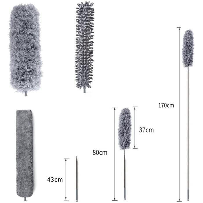 Plumeau Télescopique Extensible 1,5 à 4,9 M Avec Tête Microfibre Et Raclette - Pour Fenêtres Hautes, Plafonds, Toiles D'araignée