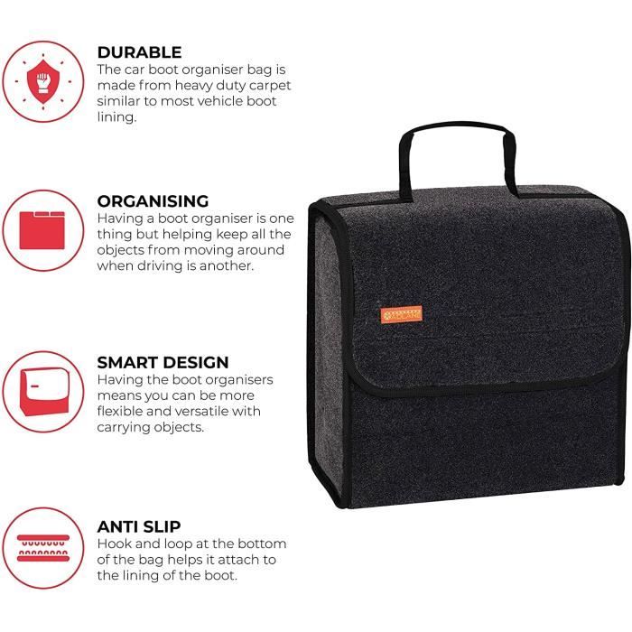 GADLANE Grande Sacoche De Rangement Pour Coffre De Voiture - Anti-dérapante En Moquette, Gris Foncé, Idéal Pour Organiser Vos Affaires En Voiture