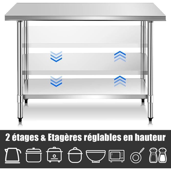 Table De Travail Pliable En Acier Inoxydable 100x60 Cm - Charge 200 Kg - Pour Cuisine, Restauration, Extérieur