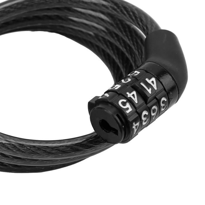 Antivol Vélo à Code 4 Chiffres – Câble Acier 150cm Rétractable – Pour Vélo, Moto, Casque, Poussette – Léger Et Portable