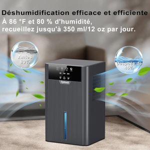 Déshumidificateur D'air 1.7L Homtronics - Silencieux, Minuterie, Lumière LED - Pour Chambre, Salle De Bain, Placard
