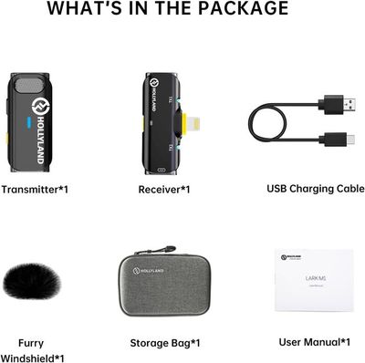 Micro Cravate Sans Fil Hollyland Lark C1 Certifié MFi - Pour IPhone/iPad, Suppression Bruit, Autonomie 32h
