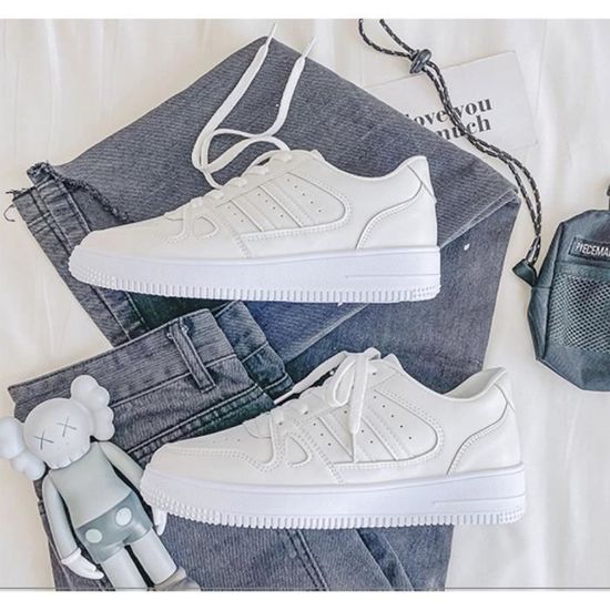 Fashion Baskets ete homme blanche pas cher Chaussure de ville casuel Chaussure de sport femme Baskets air de sport Baskets running Blanc Cdiscount Chaussures