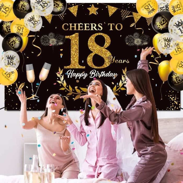 Bannière Joyeux 18 Ans Bleu Et Or - 90x180cm - Décoration Fête Anniversaire Adulte - Porte Ou Mur