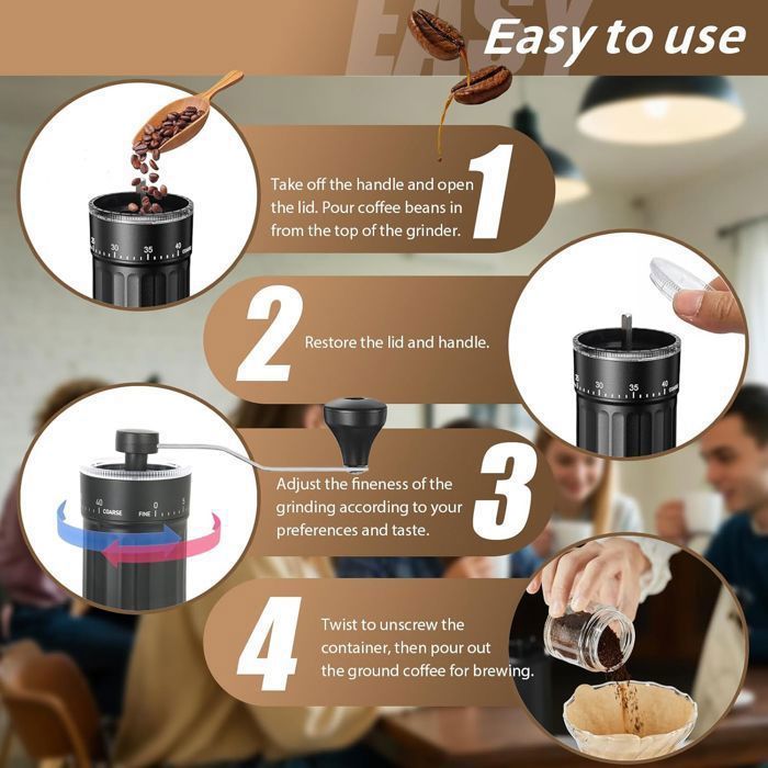 Moulin à Café Manuel Portable 40 Niveaux - Broyeur Conique Céramique 30g, Manivelle Détachable Voyage