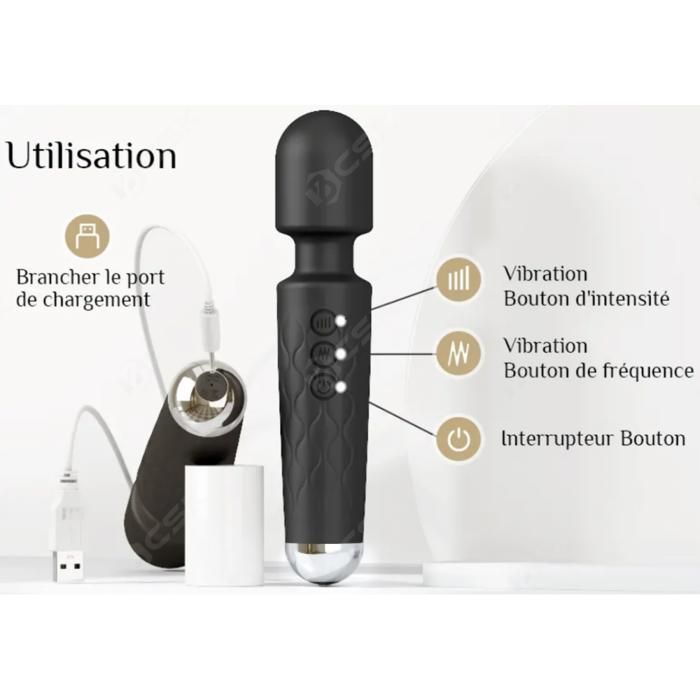 Vibromasseur Wand Rechargeable Jacquie & Michel - Silicone Doux, 8 Modes, Noir, Neuf