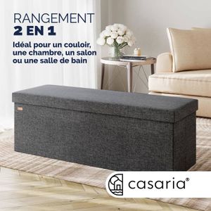 Grand Coffre De Rangement Vanité - Tissu à Carreaux Gris Et Marine - Simili Cuir