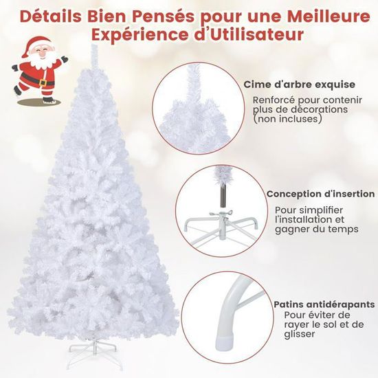 Sapin De Noël Artificiel Avec Guirlande Intégrée - 150 Cm, Base En Bois, Décoration Incluse, Montage Facile