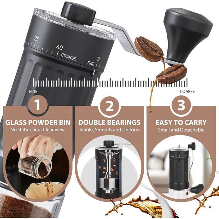 Moulin à Café Manuel Portable - 40 Niveaux Réglables, Meule Céramique, Capacité 30g - Voyage