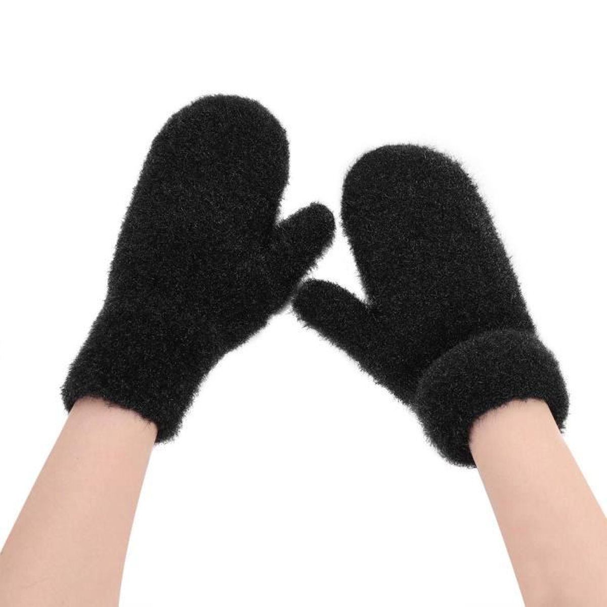 Moufles gants doublé polaire Taille unique homme femme  Noir ! 