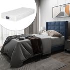 JAERLIUB Lit simple capitonné 90x200cm en lin bleu, avec sommier à lattes, mi-ferme, pour adultes et adolescents (avec matelas à ressorts)