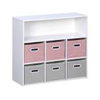 SWEEEK Meuble de rangement pour enfant avec 7 compartiments et 3 paniers roses et 3 paniers grisvelours