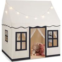 COSTWAY Tente pour 4 Enfants, Cabane de Jeu avec Guirlandes Lumineuses Étoiles, Tapis en Velours Corail Lavable