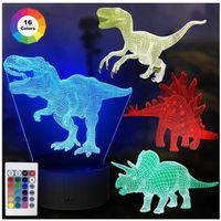 KENLUMO 4PCS Dinosaure 3D Lampe de nuit cadeau Lampe de chevet LED télécommande Touchez pour changer de couleur 16 couleurs USB