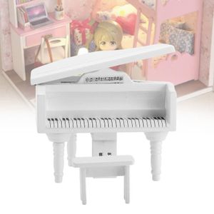 MAISON POUPÉE Akozon Mini Dollhouse Piano Mini piano à queue en bois de simulation avec tabouret pour accessoire de maison de poupée 1:12