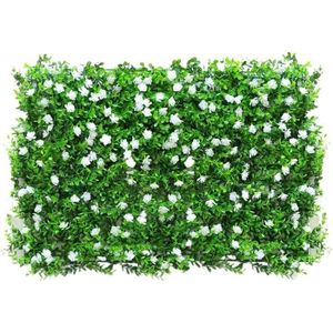 HAIE DE JARDIN Haie Artificielle - Plantes Artificielles - Mur Décoratif pour Jardin - 40x60cm - Vert et Blanc