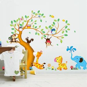 decalmile Stickers Muraux Arbre avec Animaux Singes Hauteur Croissance de Mesure Tableau Autocollant D/écoratifs Girafe Lion D/écoration Murale Chambre Enfant B/éb/é Garderie Salon