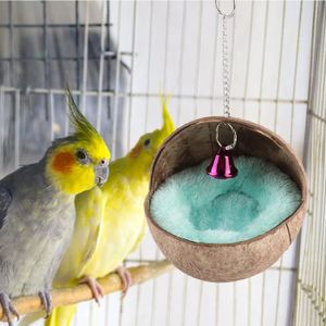 perroquets animaux domestiques perruches woyada Nid doiseau en bois de noix de coco naturel fait à la main pour oiseaux 