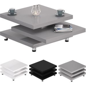 TABLE BASSE CASARIA® Table basse gris laqué Table de salon modulable Table basse carrée moderne 72x72cm avec plateaux rotatifs