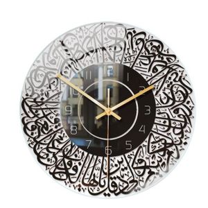 HORLOGE - PENDULE Horloge Murale en Acrylique à Quartz Islamique Pendule Salon Musulman DéCoration Art IntéRieur Horloge Murale Pendentif (Noir)