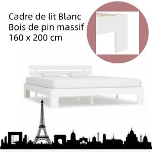STRUCTURE DE LIT Cadre de lit - VGEBY - Blanc - Bois massif - 160 x 200 cm