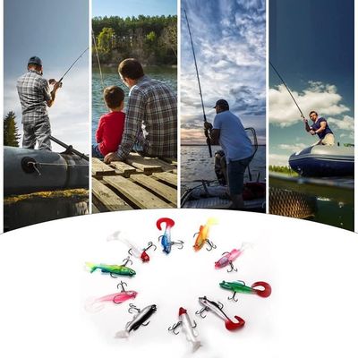 Leurre De Pêche Souple XVZ Leurre Souple Pour Truite Brochet Bar, 10 Pièces Leurre Souple Peche Carnassier 12g Avec Tête De Jig Pour Pêche En Eau Douce Et En Mer(Multicolore Leurre Souple