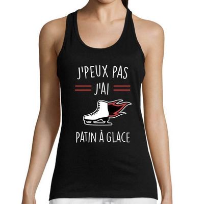 Débardeur - J'peux pas j'ai Patin à Glace - Noir - Femme - Coton - Col arrondi - Regular