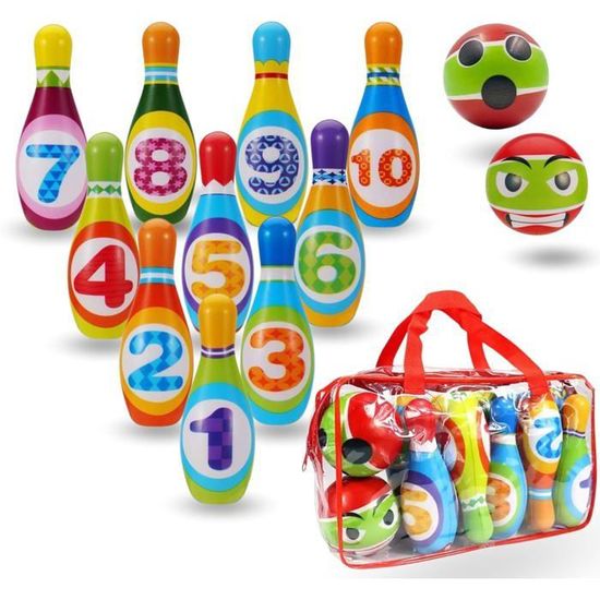 Jeu De Bowling Pour Enfants : 10 Quilles Colorées + 2 Balles En Mousse, Jouet Montessori Éducatif Dès 3 Ans - Cadeau Idéal Garçons Et Filles