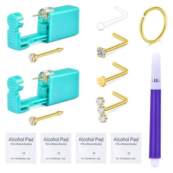 Kit Piercing Oreille 4 Pistolets Avec Boucles D'Oreilles - Acier Inox - Perçage à Domicile