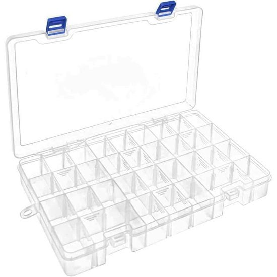 Boîte De Rangement Plastique Avec Séparateurs Réglables - 24 Compartiments Pour Bijoux, Pilules Ou Petits Objets