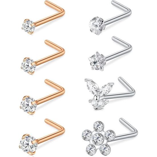 Lot 20 Piercings Nez Acier Chirurgical - Anneaux Coeur Et Rond Argent Pour Septum Et Narine