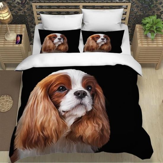 Housse De Couette 200x200 Berger Blanc Suisse Parure De Lit 2 Personnes Enfant Garcon Chien Animal Impression En 3D Microfibre Avec Fermeture éclair Fermée Et 2 Taies D'oreiller