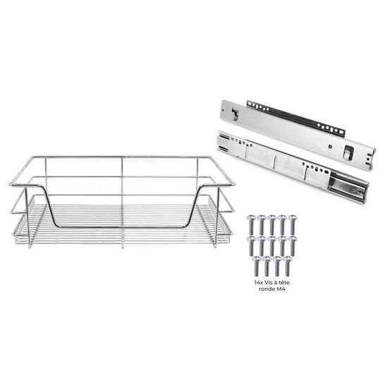 Kukoo - Garde-manger Coulissant De Cuisine, 170 à 195 Cm De Hauteur Meuble De Rangement Coulissant A Fermeture Silencieuse Et Paniers Grillages