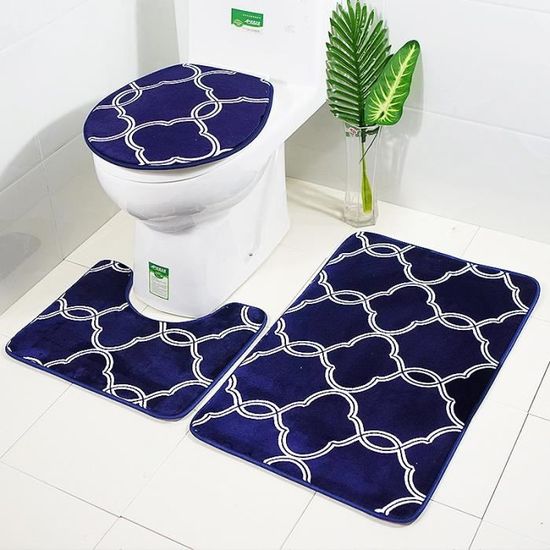 3 pièces-ensemble tapis de salle de bain + couvercle de toilette + tapis de bain Iantern J1644