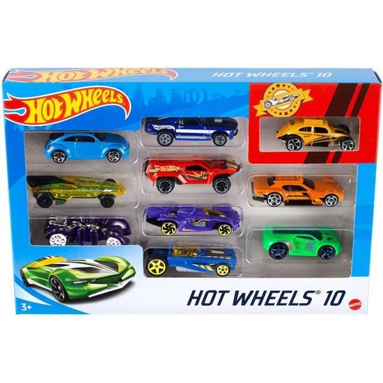 Hot Wheels Coffret 10 véhicules, jouet pour enfant de petites voitures miniatures, modèle aléatoire, 54886