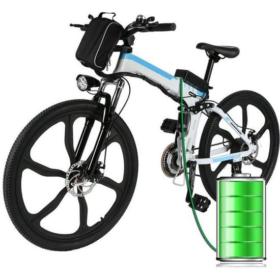 VTT Vélo électrique montagne velo Homme 26" pliant avec batterie lithium-ion - Blanc
